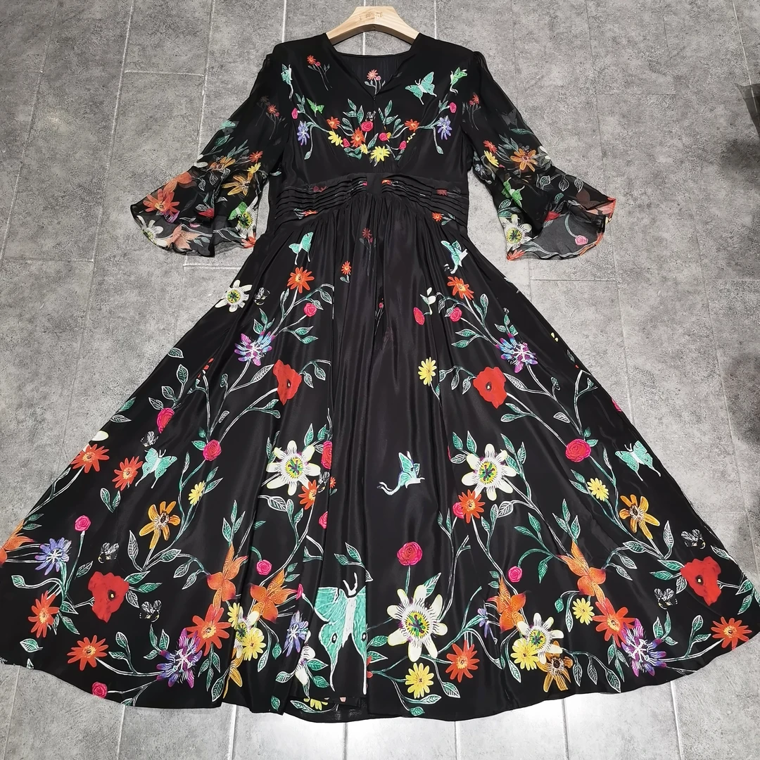 8012芭莎家桑蚕丝连衣裙（黑色）