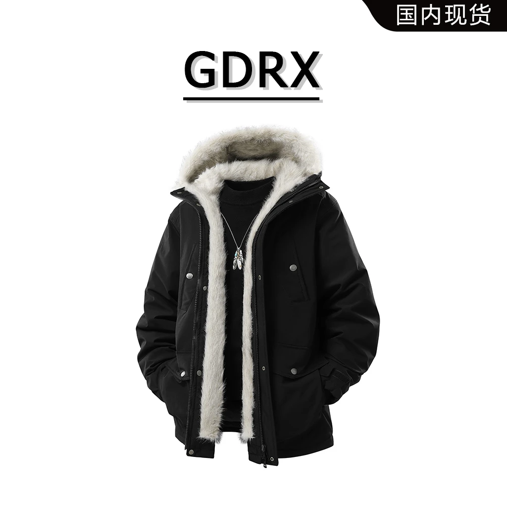GDRX美式工装连帽棉衣男秋冬百搭宽松外套轻奢痞帅休闲男生衣服