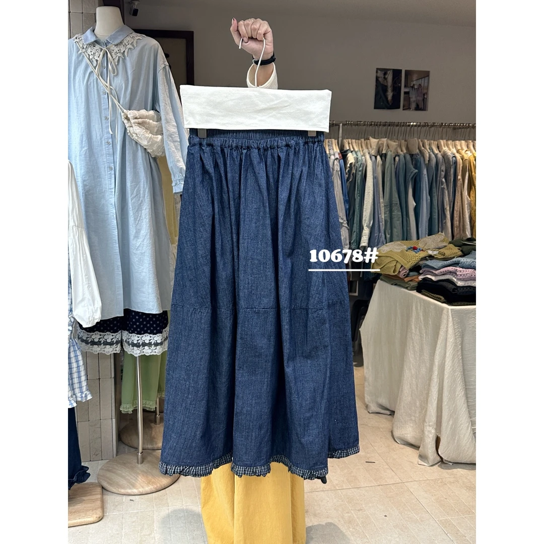 叨叨推荐款 MX#10678#格子拼接牛仔半裙XX