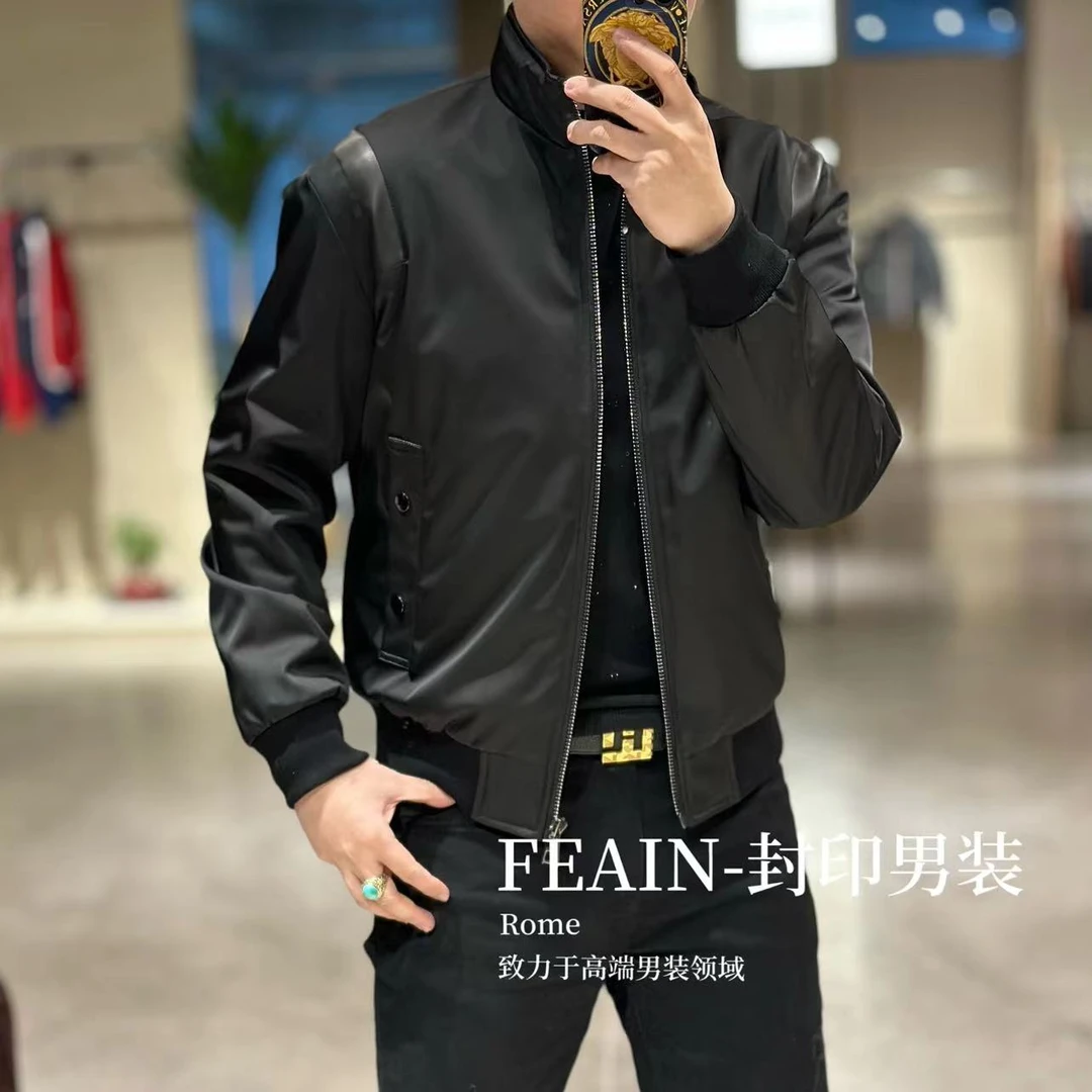 【鹅绒真皮桑蚕丝】高端男士真皮拼接桑蚕丝鹅绒夹克羽绒服1290