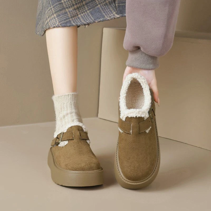 2024新款女鞋网红百搭厚底加绒平底保暖冬季毛毛鞋时尚休闲外穿
