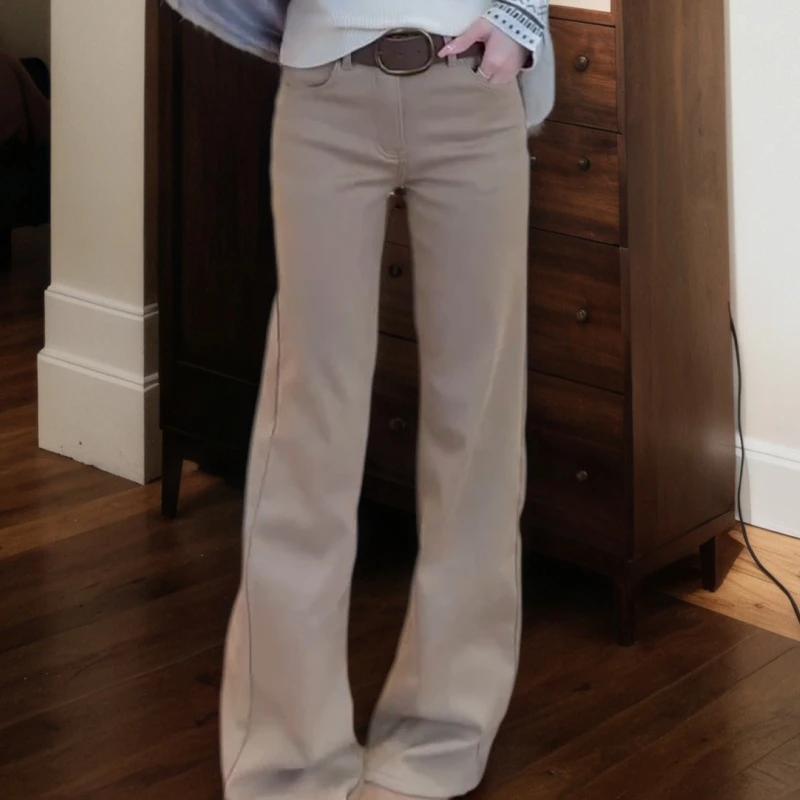 复古时尚休闲设计感百搭垂感宽松加绒阔腿裤牛仔裤LK2508088