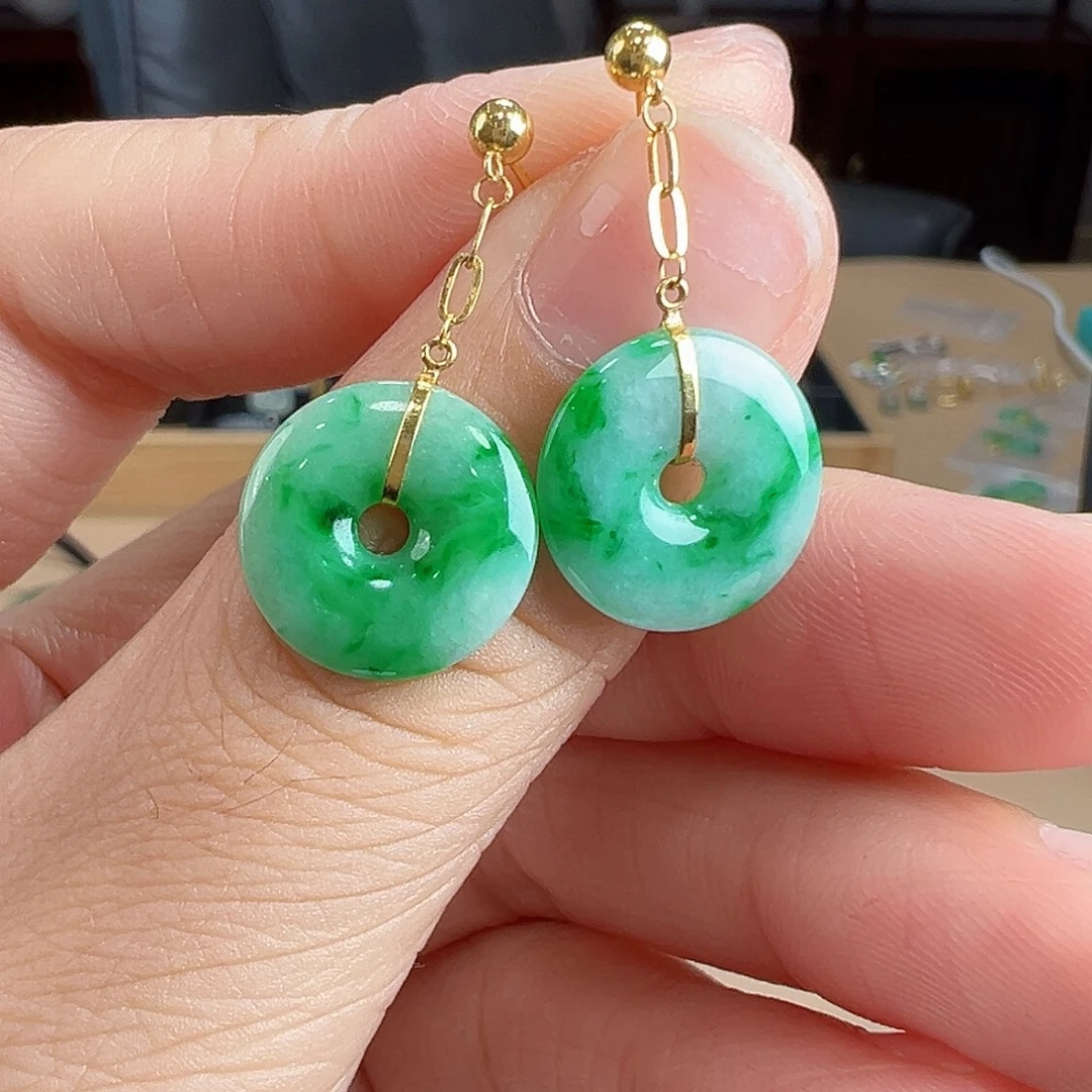 翡翠18K金镶嵌耳饰耳饰