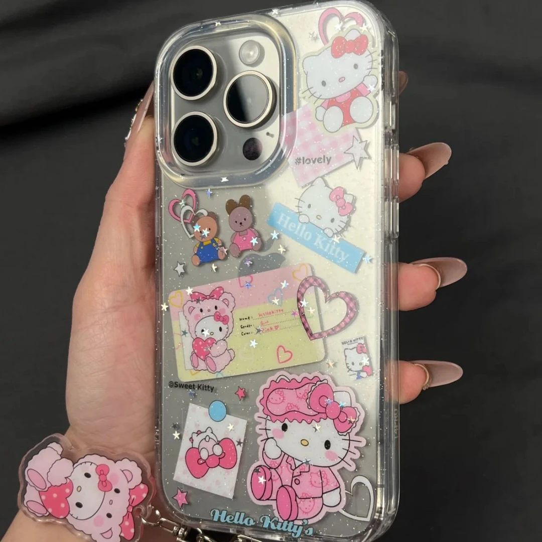 闪粉睡衣kitty酱苹果16promax手机壳17pro/15防摔12/13可爱14女款