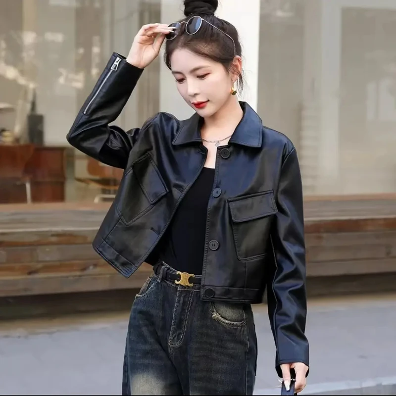时尚2025ins皮衣外套显瘦休闲百搭新款网红短款皮衣外套韩版2509
