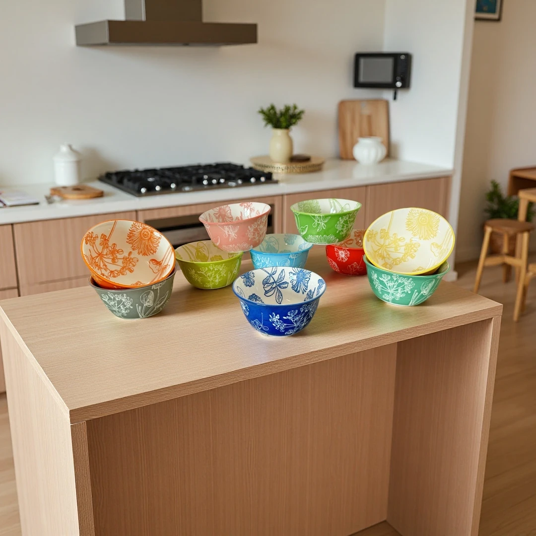 【破损补发】家用4.75英寸陶瓷釉下彩米饭碗 （十个颜色）礼盒套十装