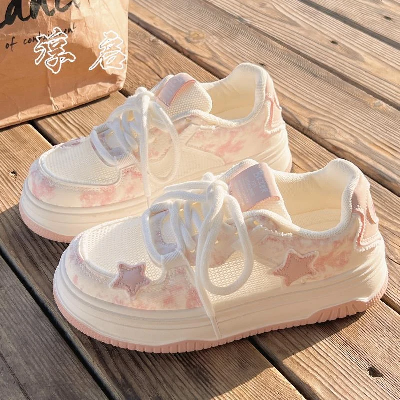 淳启小白鞋夏季透气网面网鞋2025新款百搭配裙子的鞋厚底运动板鞋