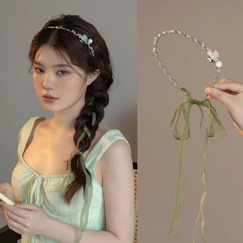 发带式丝巾绑发飘带头箍发箍女士珍珠高级感精致头饰2025新款发卡
