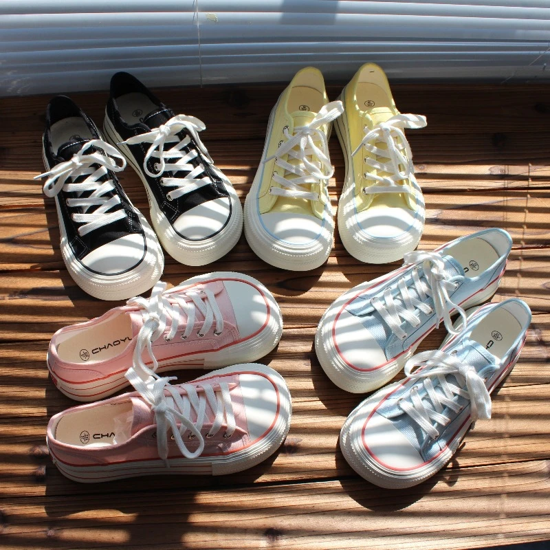 芒果头厚底帆布鞋女薄款春夏新款小众韩版大头松糕学生小白鞋