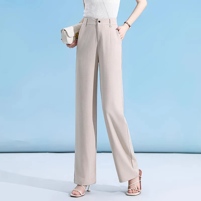 天丝亚麻窄版阔腿裤女夏季薄款2025新款垂感高腰直筒棉麻休闲长裤