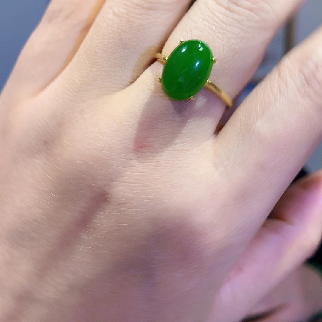 和田玉（碧玉）戒指银S925镀金镶嵌