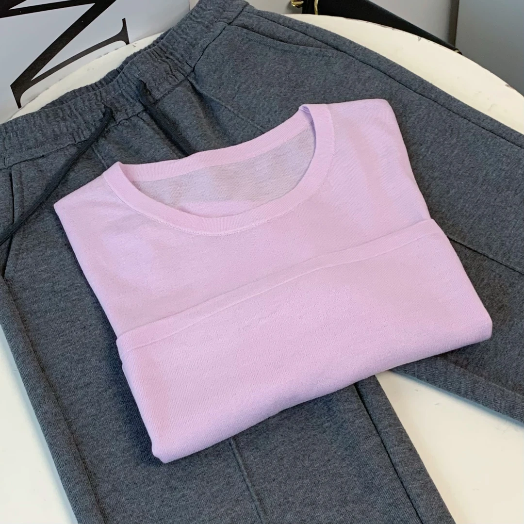 清-汤圆吖圆领套头字母款针织短袖162199