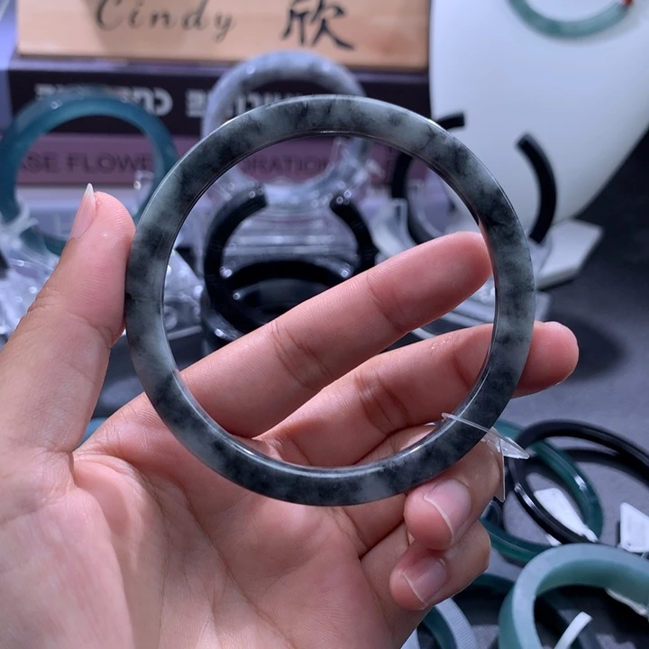 翡翠未镶嵌手镯水墨乌鸡