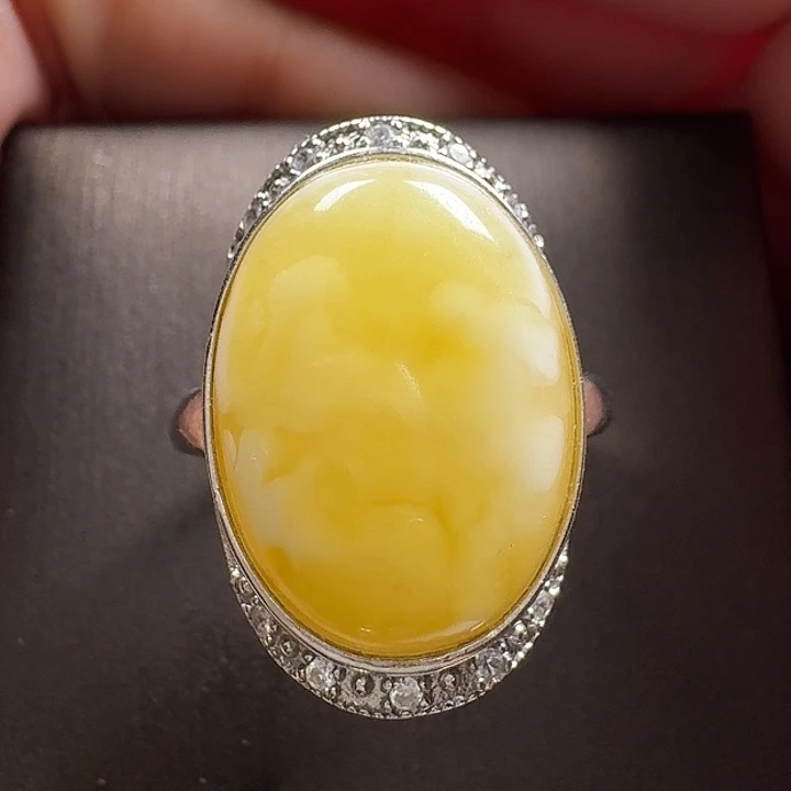 蜜蜡银S925镶嵌戒指戒指