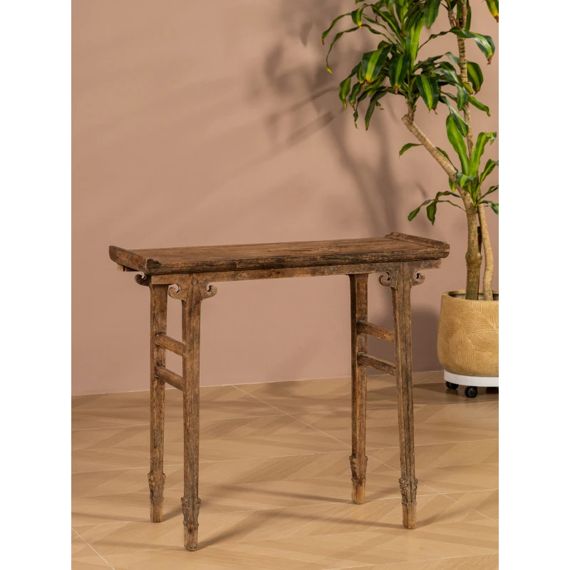 清早期黄花梨插肩榫如意云纹翘头案古董家具干皮壳海南黄花梨香案