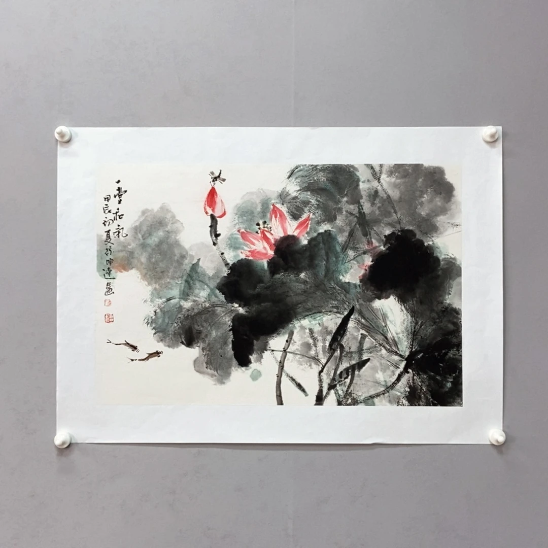 国画徐坤连四尺三开真人真品