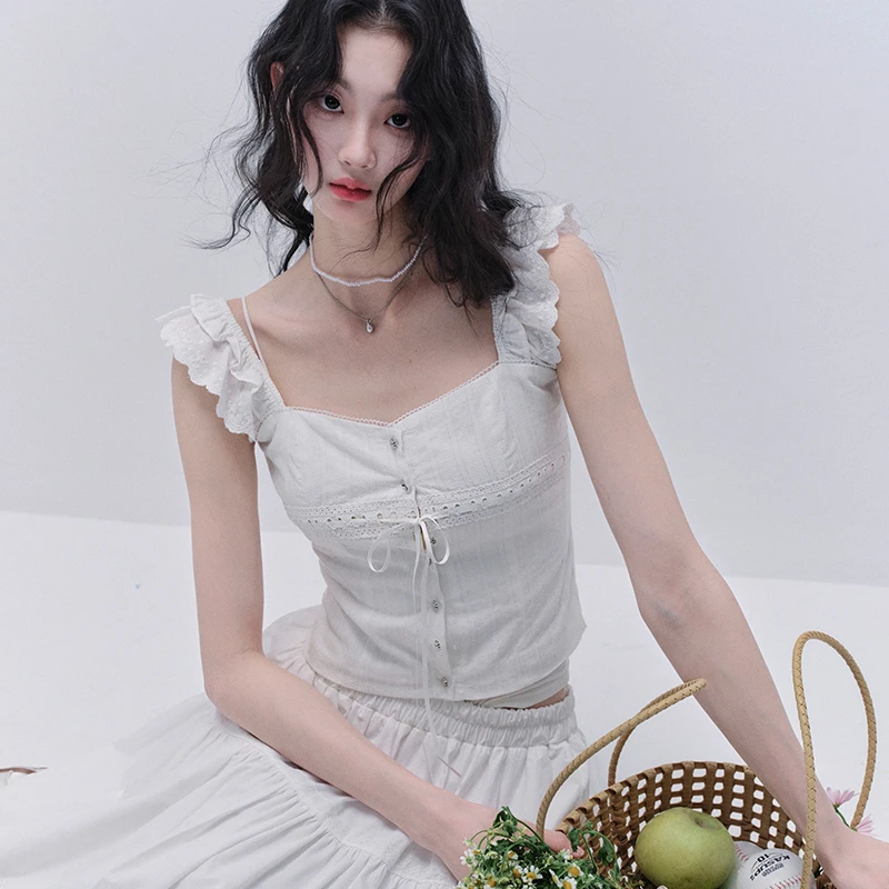 Fragile Heart易碎商店·甜美绑带小飞袖吊带半裙早春穿搭两件套