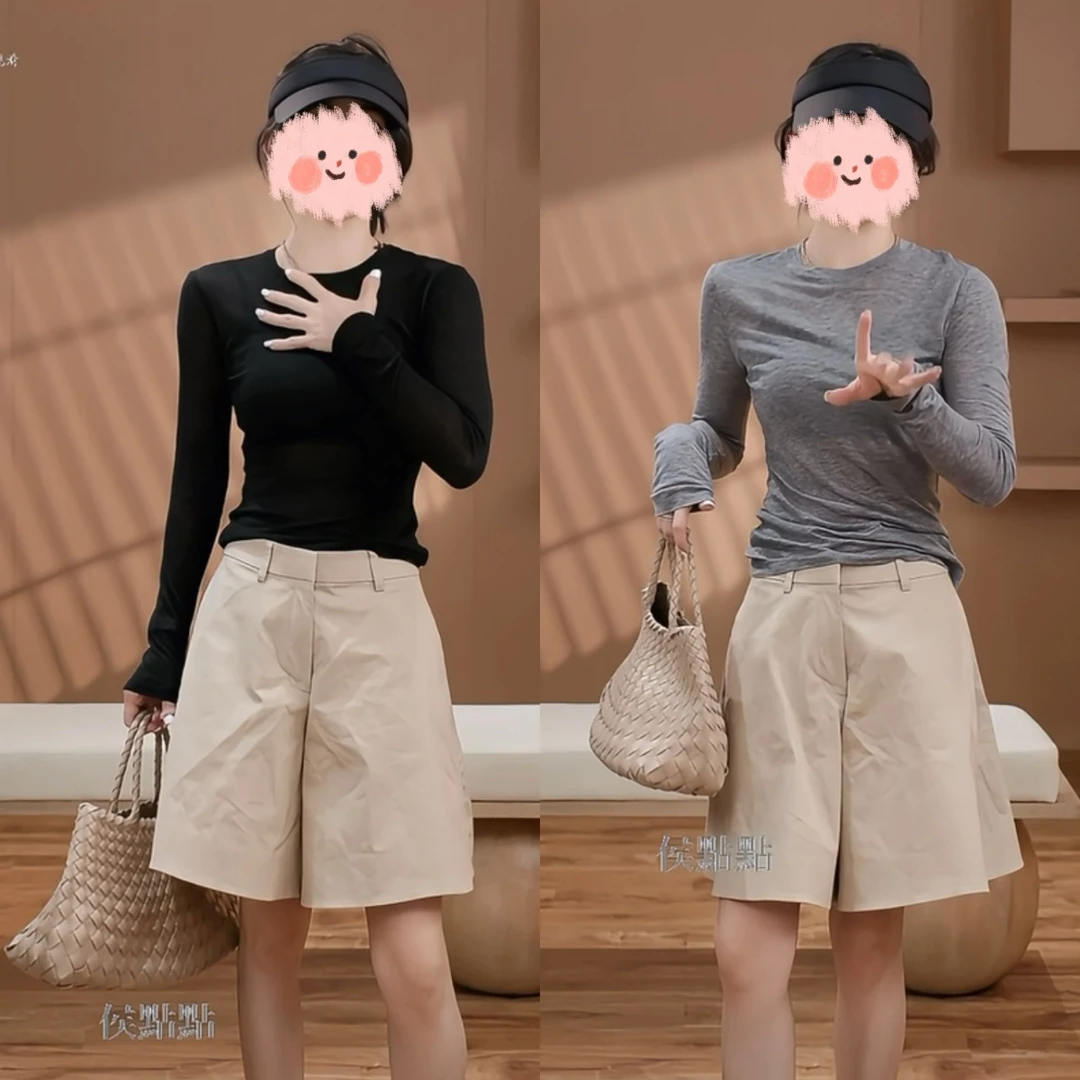 基础简约" 天丝羊毛  夏季纯色简约长袖百搭打底T恤