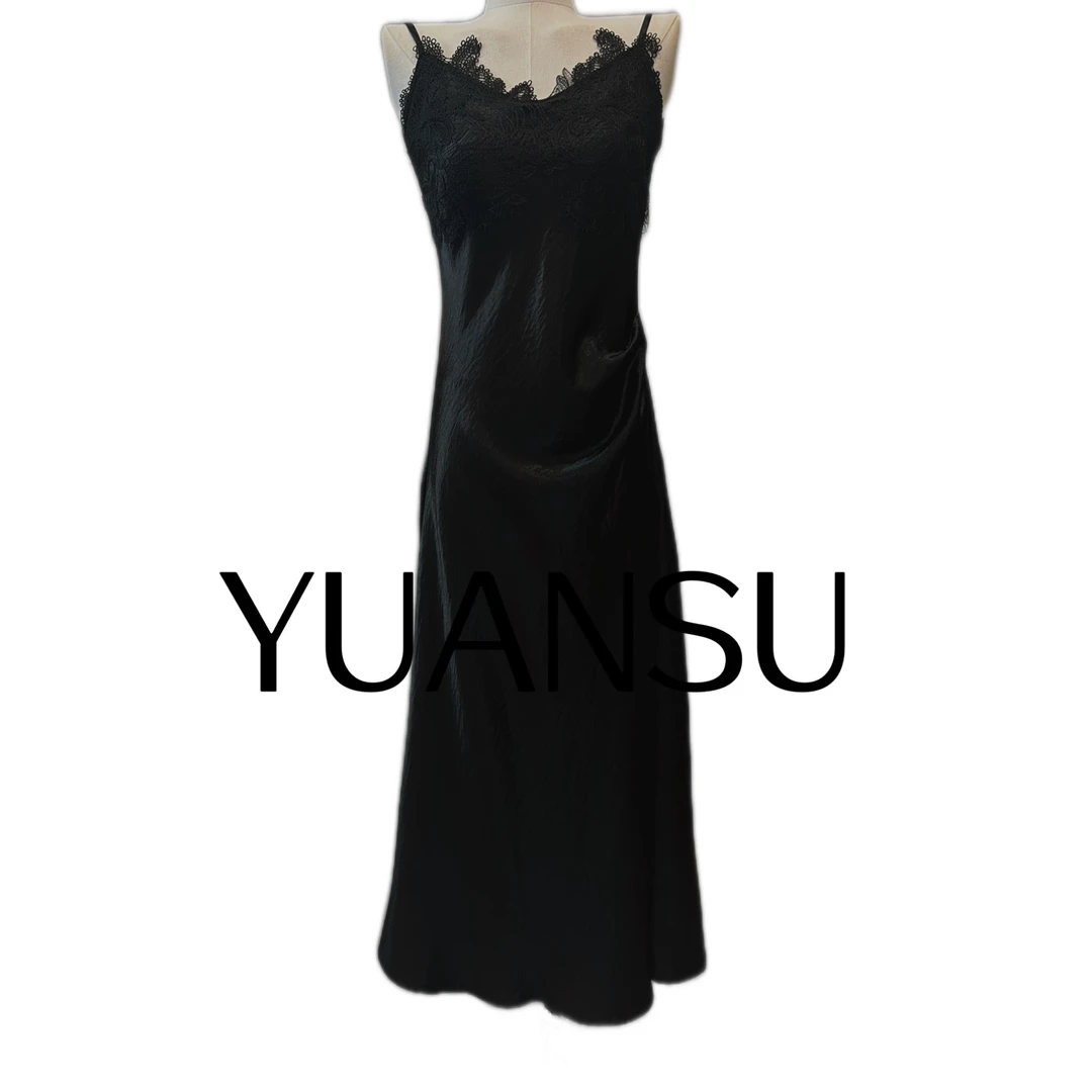 ins风吊带优雅连衣裙女装露背黑色性感时尚无袖#25326