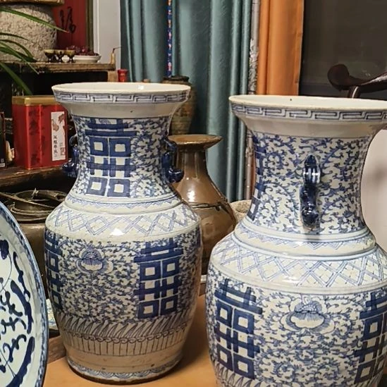 原***迷一对双囍花瓶完整的