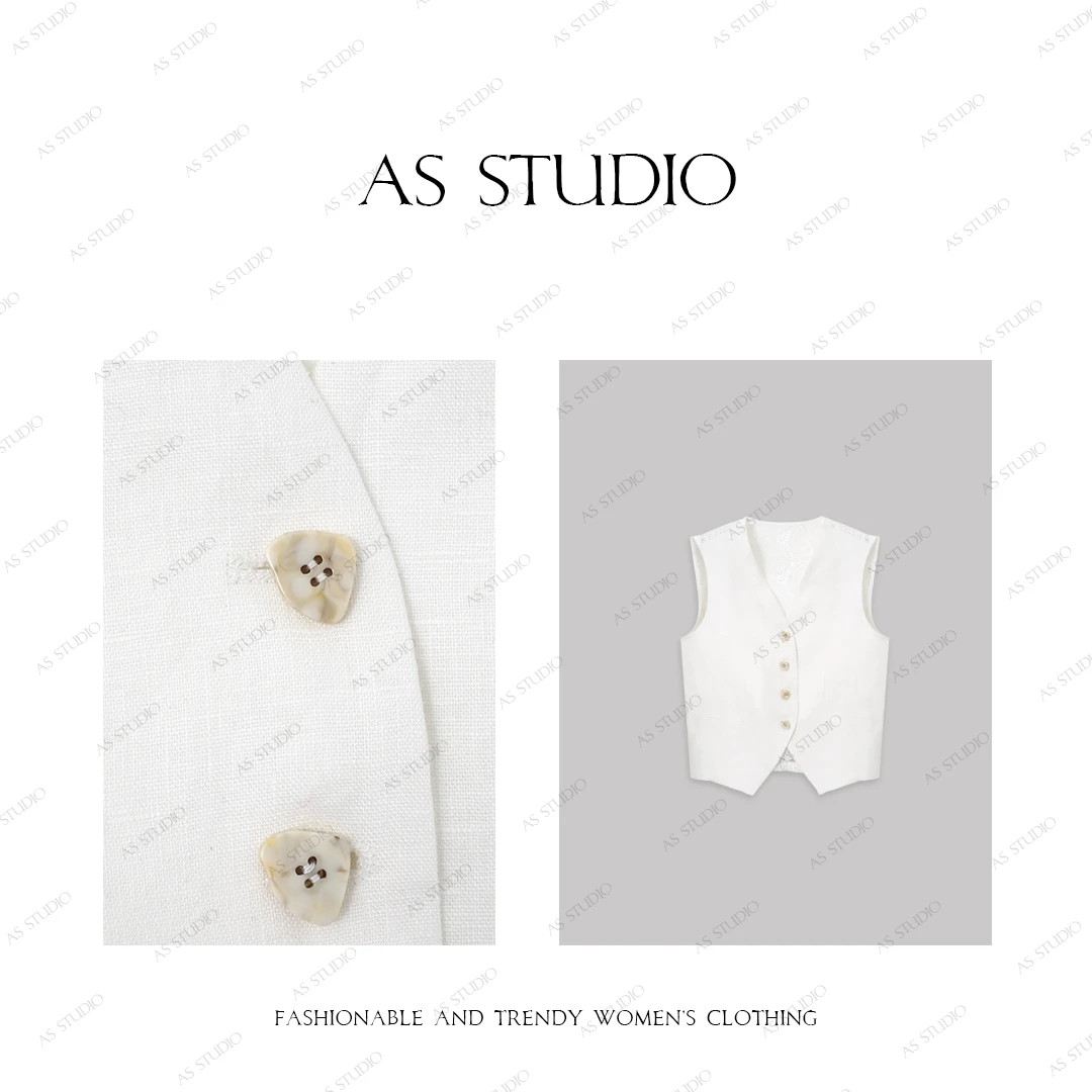 【AS浔月】25新法式复古蕾丝拼接亚麻西装马甲AS25CMJ3920