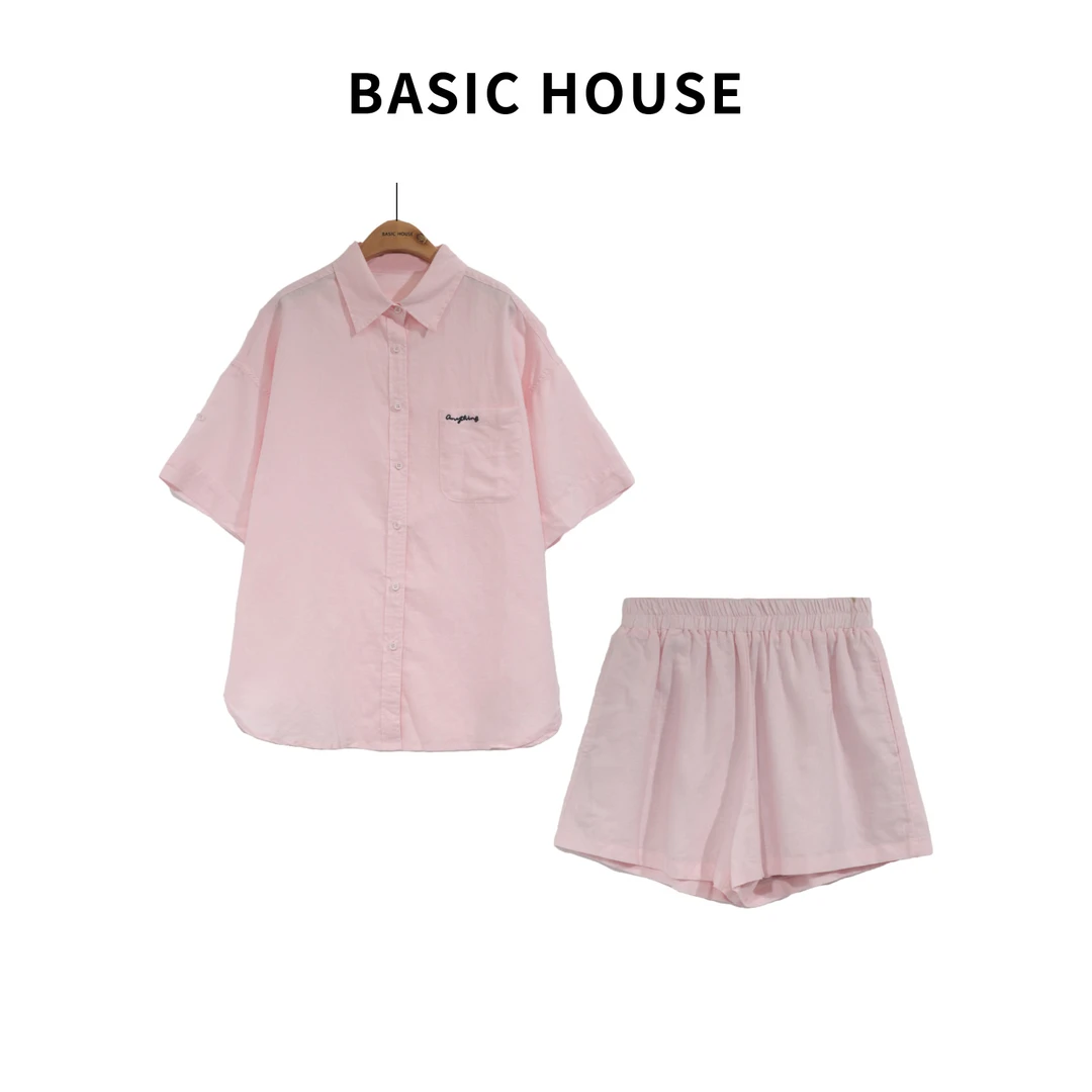 Basic House/百家好简约休闲潮流宽松短袖短裤套装B1385B5HK32