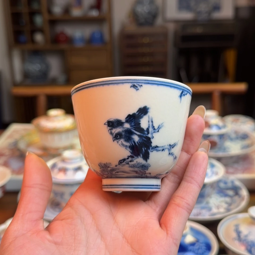 杯海**格重工花鸟杯纯手绘