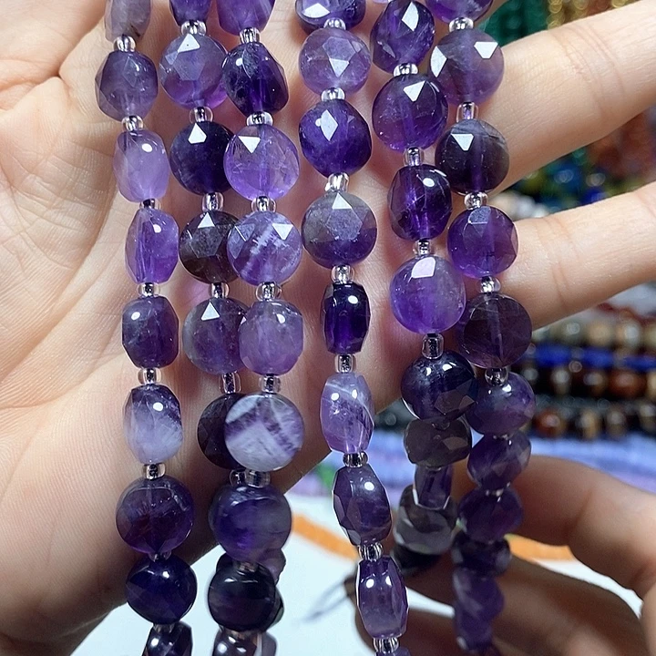 玛瑙/玉髓未镶嵌珠宝半成品天然紫水晶切面卡10mm