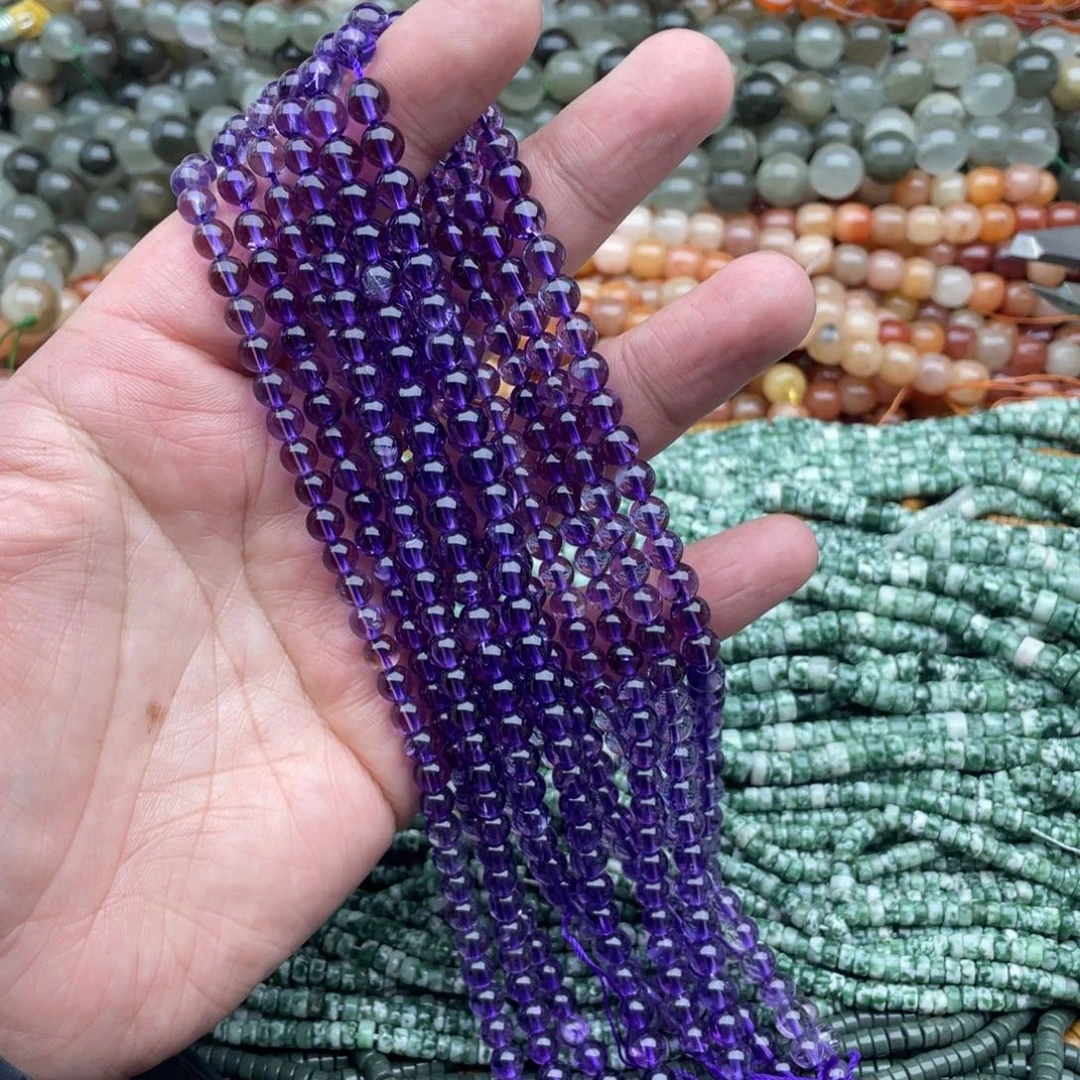 玛瑙/玉髓珠宝半成品未镶嵌一条装5-6mm紫水圆珠