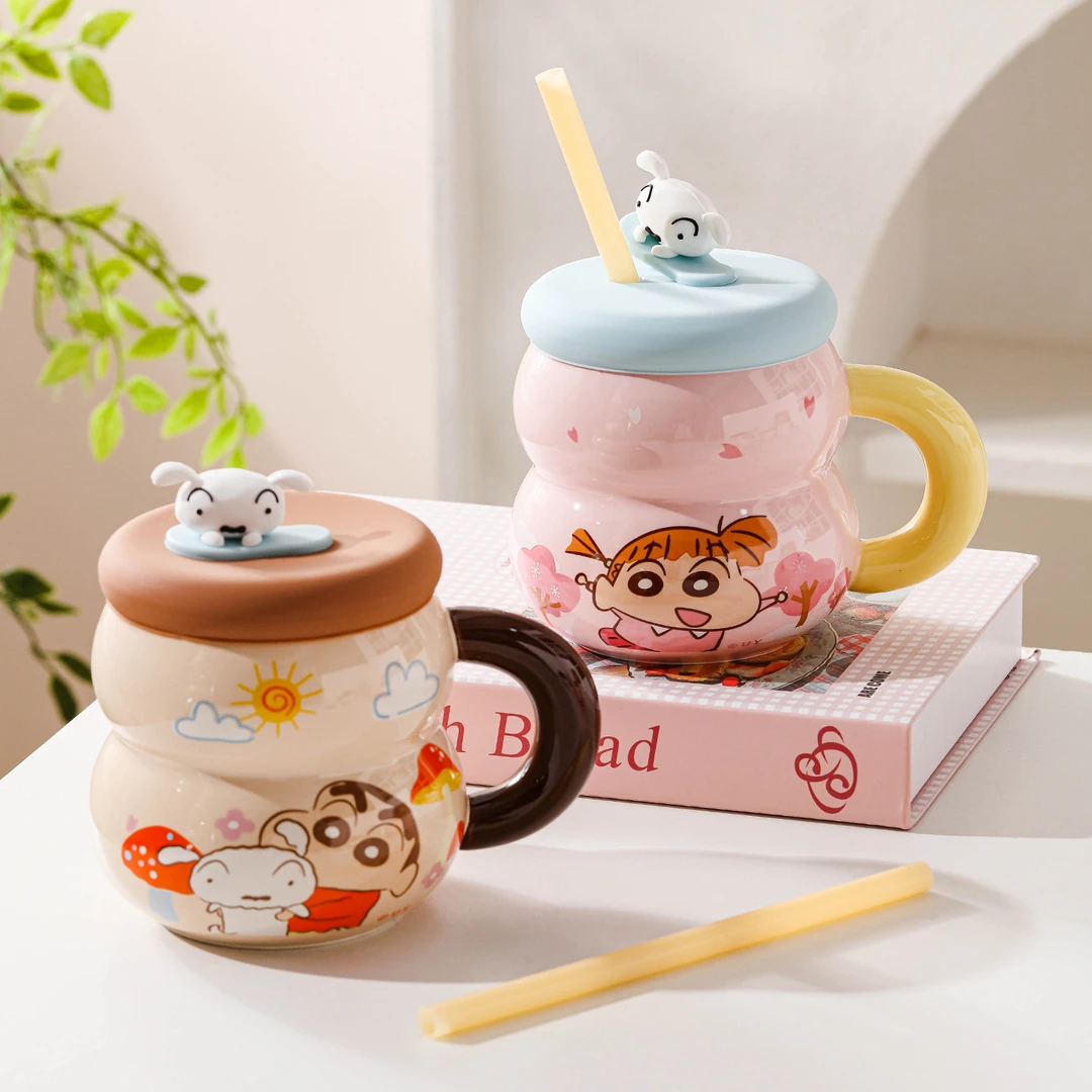 蜡笔小新新款带盖葫芦杯卡通儿童喝水杯情侣生日礼物早餐杯墩墩杯