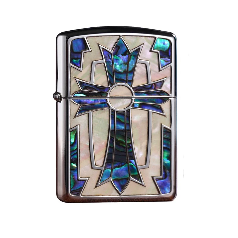 Zippo打火机盔甲贝壳双面十字架355DYJ1