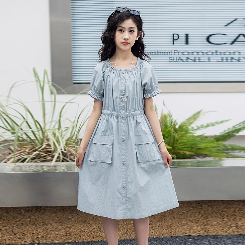 女大童连衣裙2025夏季新款时尚洋气工装裙子初中生高中生夏装2508