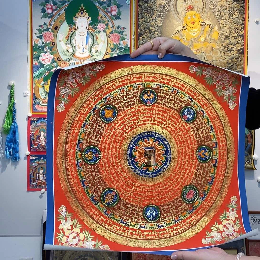 卷轴画纯手绘唐卡六字真言50厘米左右