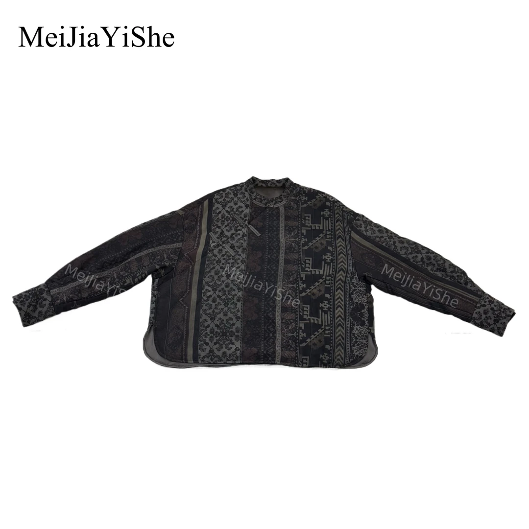 梅家2025新款新中式斜门襟盘口炒色印花真丝棉衣