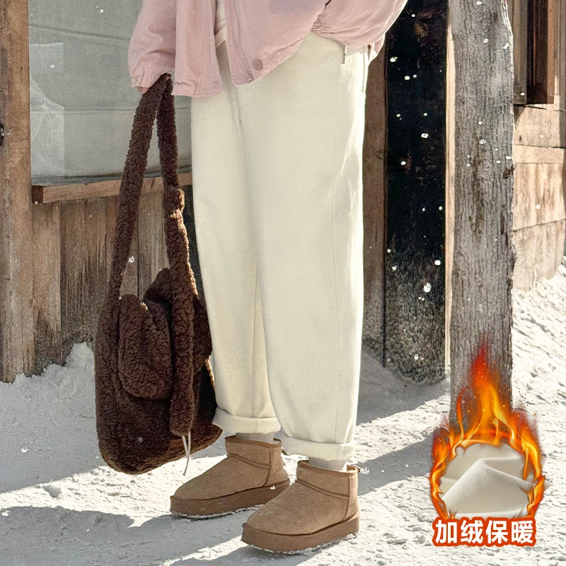 CD6615大码女装【寒冬暖绒裤】530克秋冬季胖mm高腰加绒保暖休闲裤
