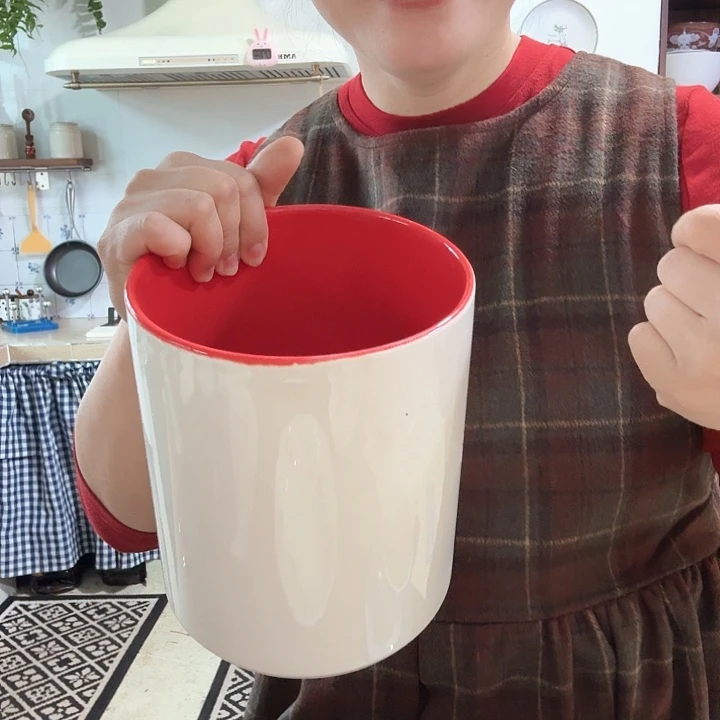 高温陶瓷红色内里收纳罐微瑕