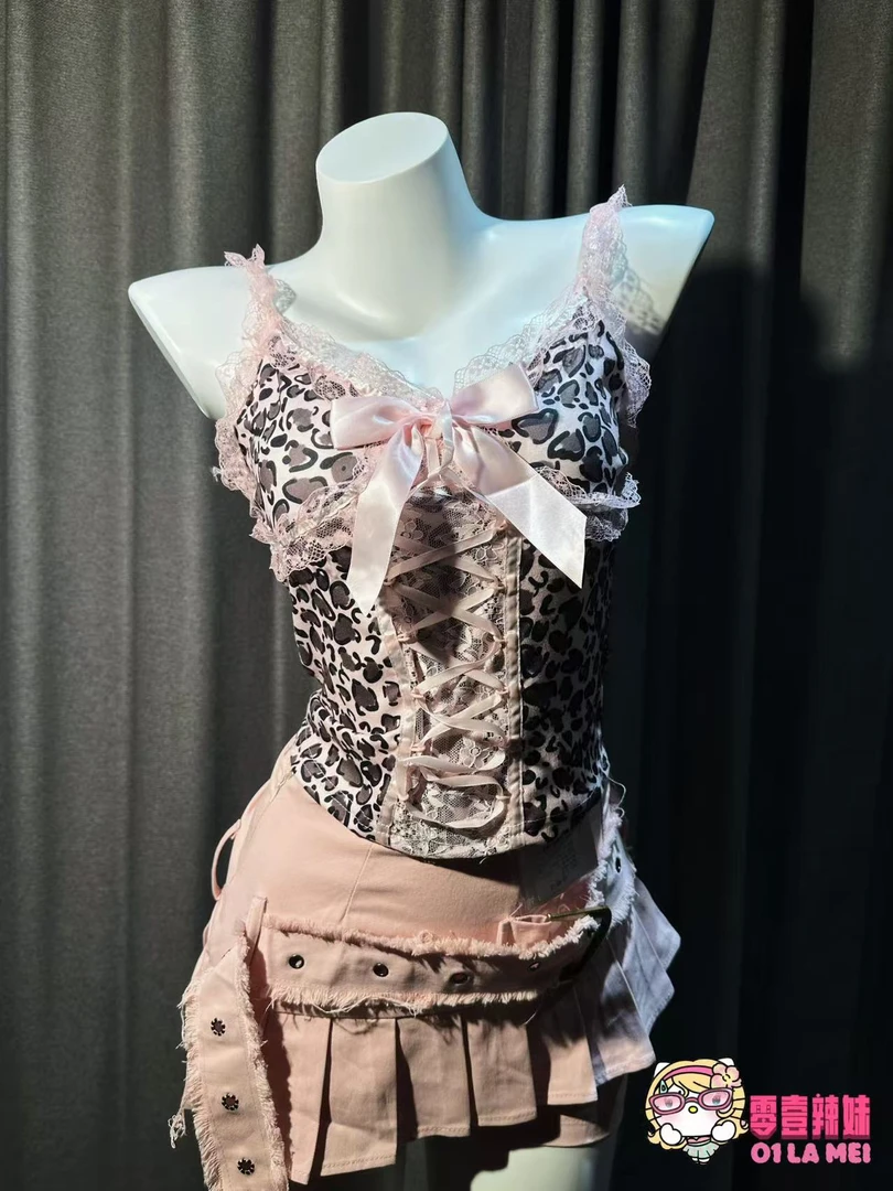 【零壹辣妹 粉豹纹】辣妹风性感INS风服装纯欲风印花时尚套装