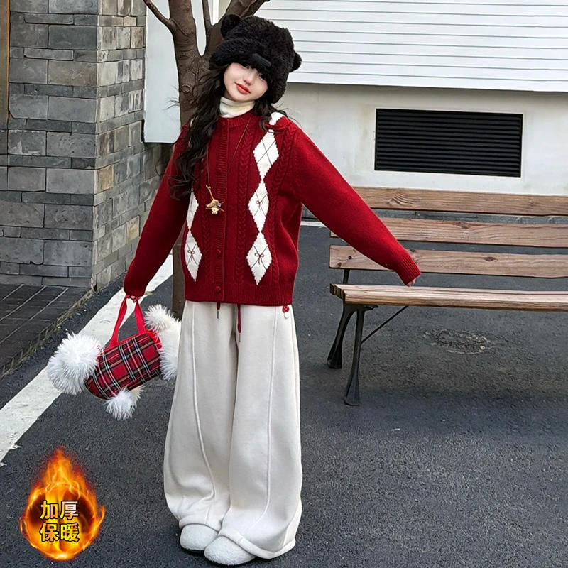 女童毛衣儿童针织衫秋冬2025新款女孩衣服休闲时尚红色爆款开衫潮