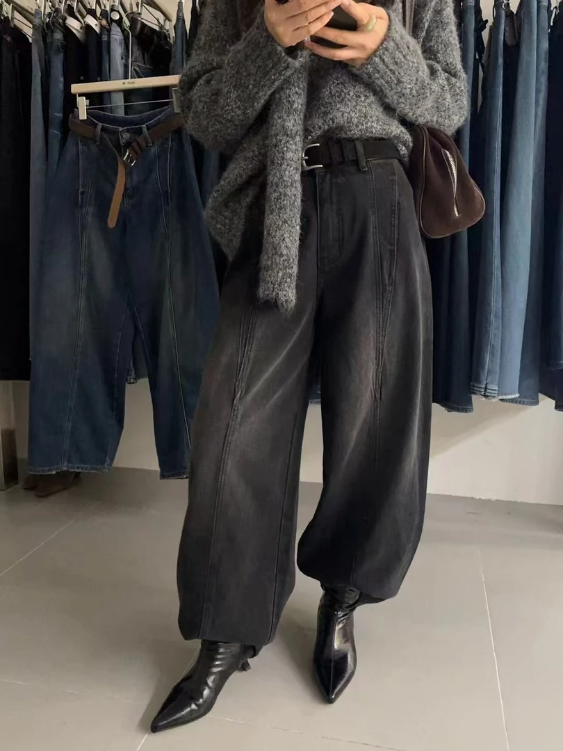 温柔瑶-GD冬季福利#植绒潮流松弛洗水阔腿裤#5953（裤长102腰围70）