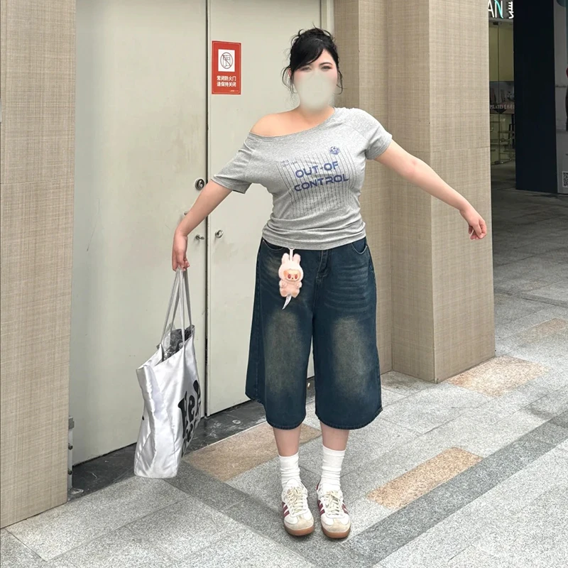 高腰宽松垂感阔腿裤女2-300斤大码胖mm七分裤夏季显瘦阔腿短裤子