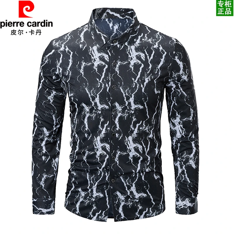 皮尔卡丹男款长袖蛇纹花衬衫2025春款新爆款痞帅时尚潮流新年衬衣
