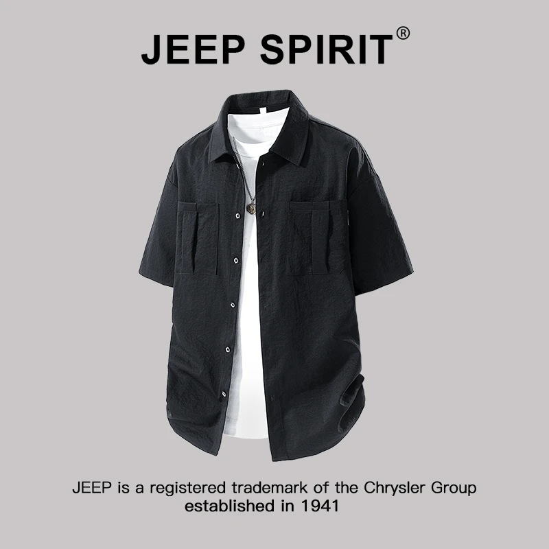 JEEPSPIRIT吉普短袖衬衫男士夏季薄款潮牌cleanfit风休闲工装衬衣