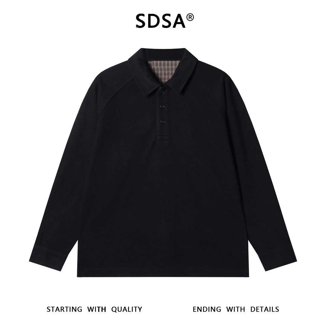 SDSA男士秋冬新款痞帅男装简约风纯色polo衫长袖百搭时尚显瘦上衣