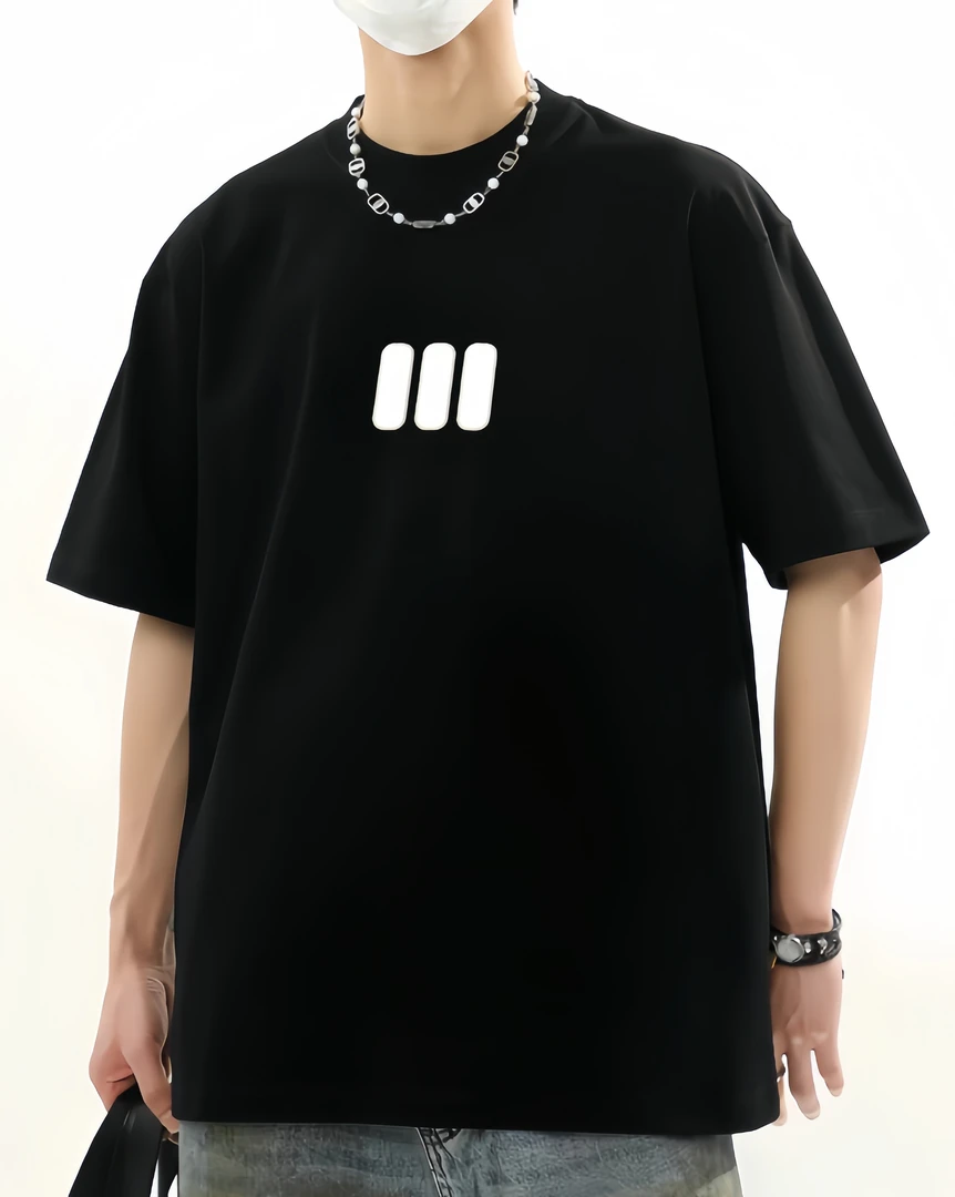 【夏季圆领透气】川字款纯棉T恤宽松潮流黑色半袖上衣