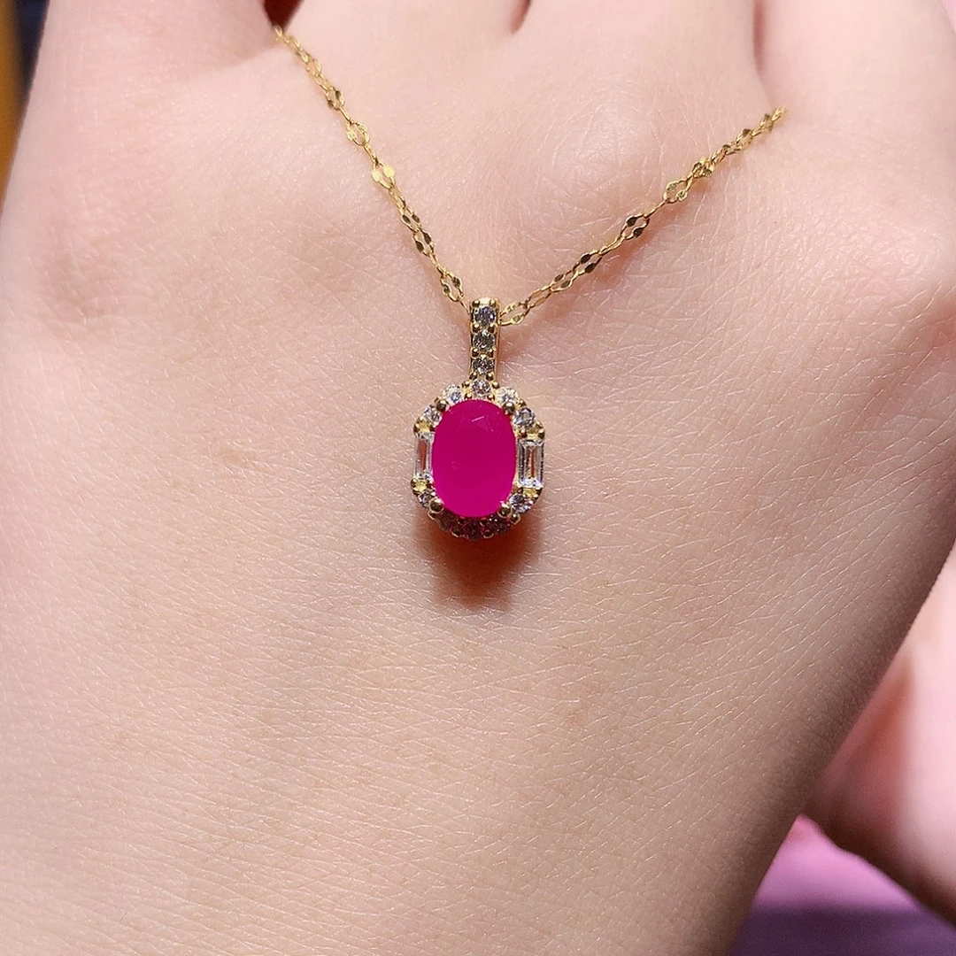 银S925镶嵌红宝石吊坠(赠链)