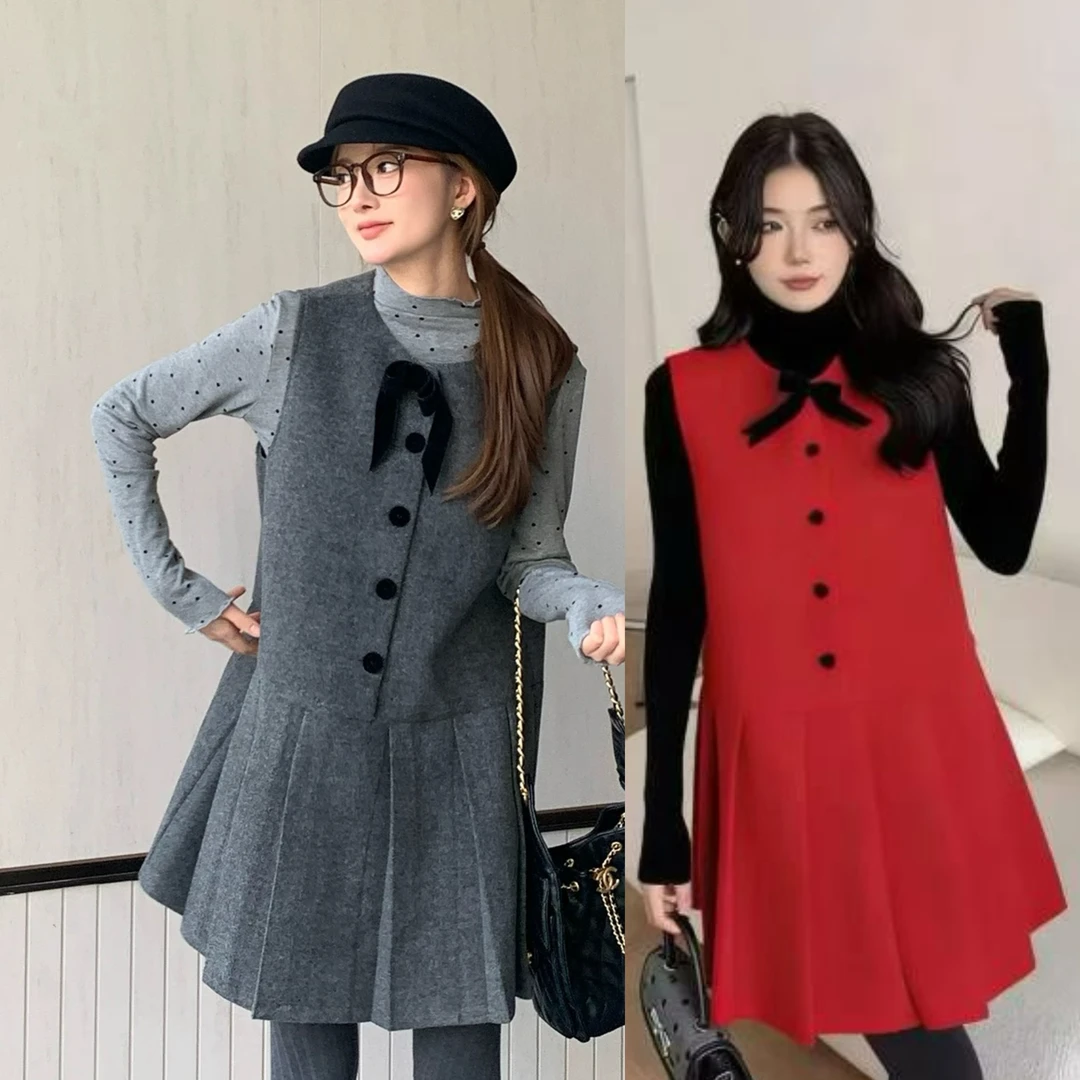 孕妇大码小香风两件套百褶小个子连衣韩版宽松显瘦百搭休闲裙2718