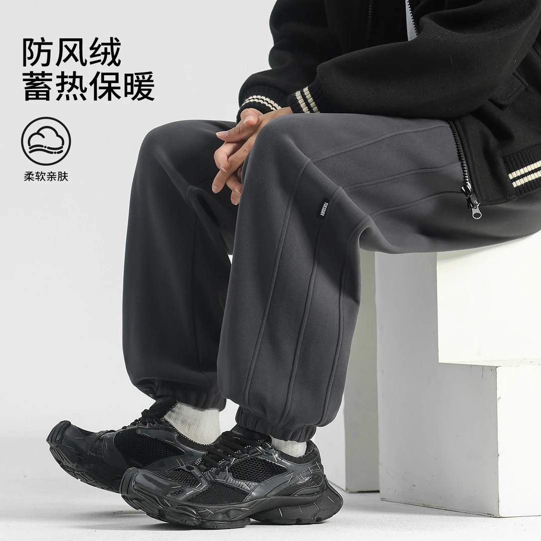 秋冬爆款防风裤子男款加绒休闲裤加厚户外运动束脚裤男士冬季卫裤