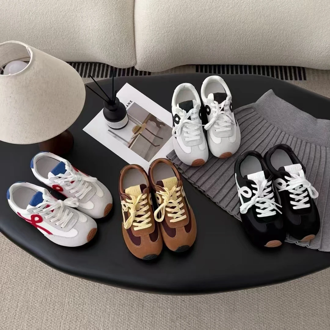 轻便拼色时尚德训鞋平底运动休闲阿甘鞋2025春季新款圆头系带百搭