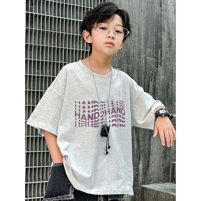 100%纯棉男童短袖儿童T恤卡通夏装2025夏季新款童装男孩灰色t恤