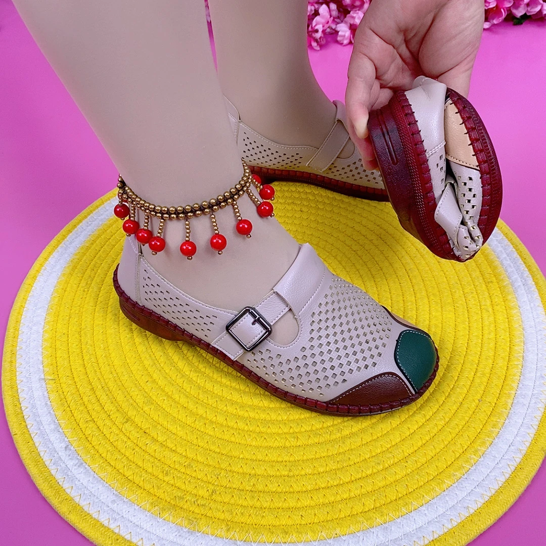 夏季舒适洞洞鞋镂空修面皮妈妈鞋28878